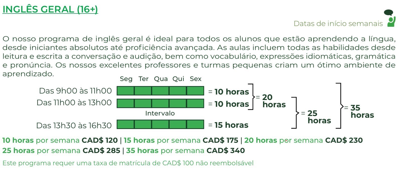 Inglês general (10 horas por semana)